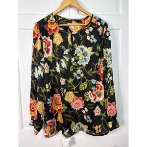 LOFT Long Sleeve Multi Color Floral Blouse Top Size XXL